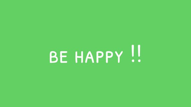 Don't worry be happy text animation with a green color background.  motivation quote concept