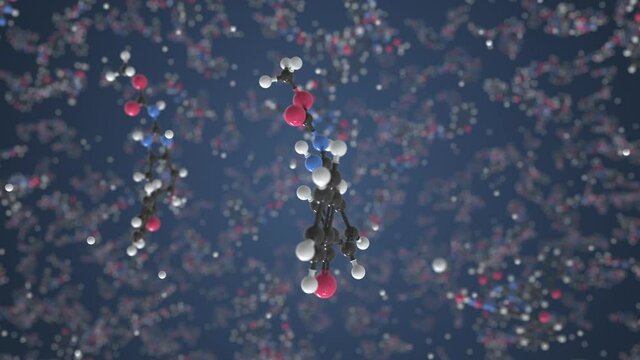 Molecule of Mebendazole. Molecular model, looping seamless 3d animation