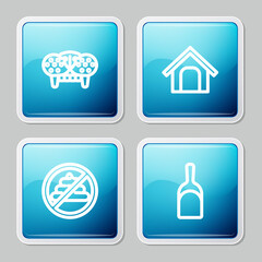 Set line Cat tooth, Dog house, No shit and Dustpan icon. Vector