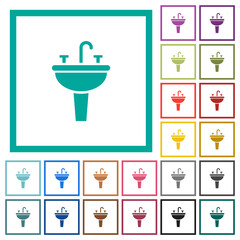 Sink flat color icons with quadrant frames