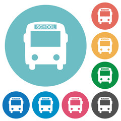 Fototapeta na wymiar School bus with driver flat round icons