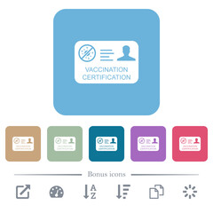 Vaccination certification flat icons on color rounded square backgrounds