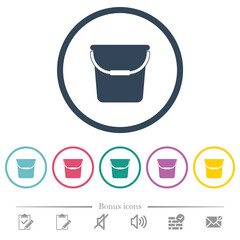 Single bucket flat color icons in round outlines