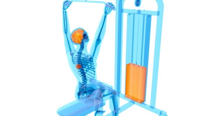 Abstract 3D art of a man on the Lat pulldown machine - obrazy, fototapety, plakaty