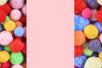 Colored ball of yarn for knitting, crocheting. Yarn for knitting in all colors with a pink...