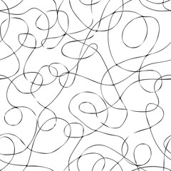 Seamless vector pattern of chaotic curved endless line black on white