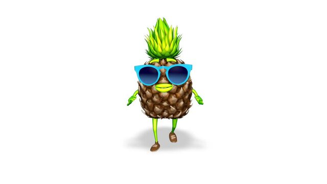 3d Character Pineapple Dance Loop on White Background
