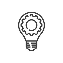Logotipo de bombilla en engranaje con lineas en color gris