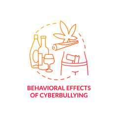 Behavioral cyberbullying effects concept icon. Negative aftermaths idea thin line illustration. Losing interest in life. Toxic behavior. Weapon carrying risk. Vector isolated outline RGB color drawing