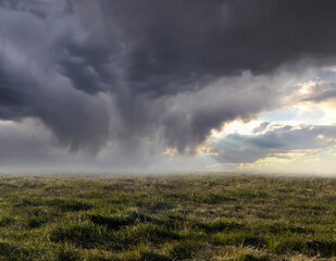 Wiese mit Gewitterwolken