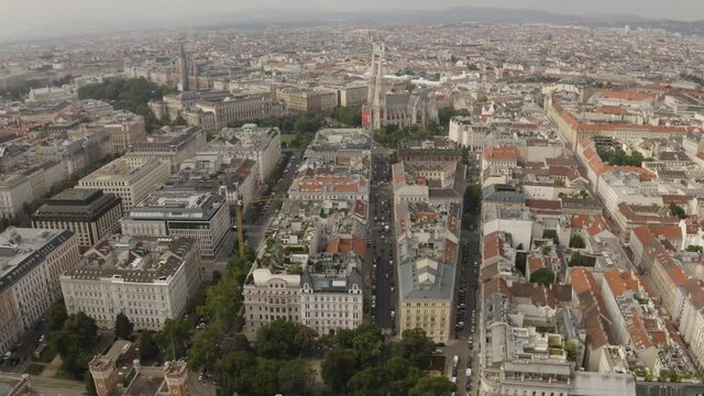 Austrian parliament in Vienna reconstruction aerial footage. Construction works in Vienna
