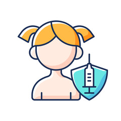 Vaccination of kids RGB color icon. Children immunization during virus pandemic. Drug injection, disease treatment. Health care for child, medical therapy. Isolated vector illustration