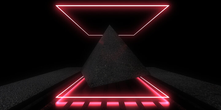 3D abstract background with neon lights. neon tunnel .space construction . 3d illustration