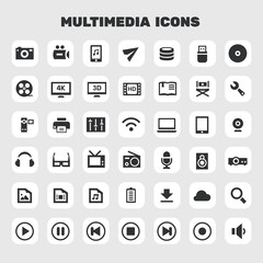 Big multimedia icon set, trendy flat icons