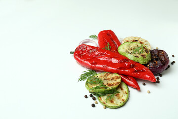 Concept of tasty eating with grilled vegetables, space for text