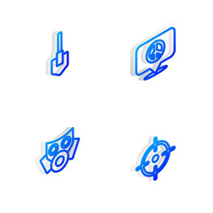 Set Isometric line Location peace, Shovel, Gas mask and Target sport icon. Vector