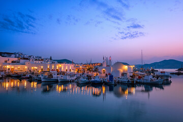 Picturesque Naousa town on Paros island, Greece in the night