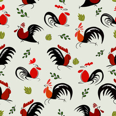 Rooster Seamless Repeat Pattern, Fabric Design Pattern, Chicken Repeat Pattern, Rooster Background and Wallpaper