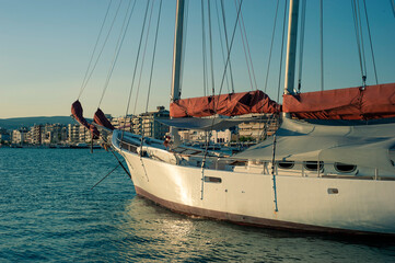Sail boat docked in the marina in Volos, Greece