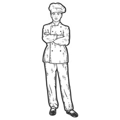 Full length woman cook. Sketch scratch board imitation color.