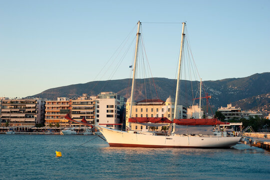 Sail boat docked in the marina in Volos, Greece