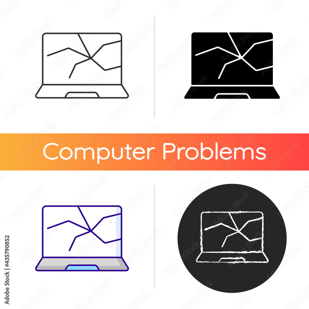 Poster broken screen icon. cracked display. crashed monitor. smashed touch screen, electronic device repair