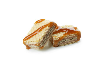 Wafer with caramel isolated on white background