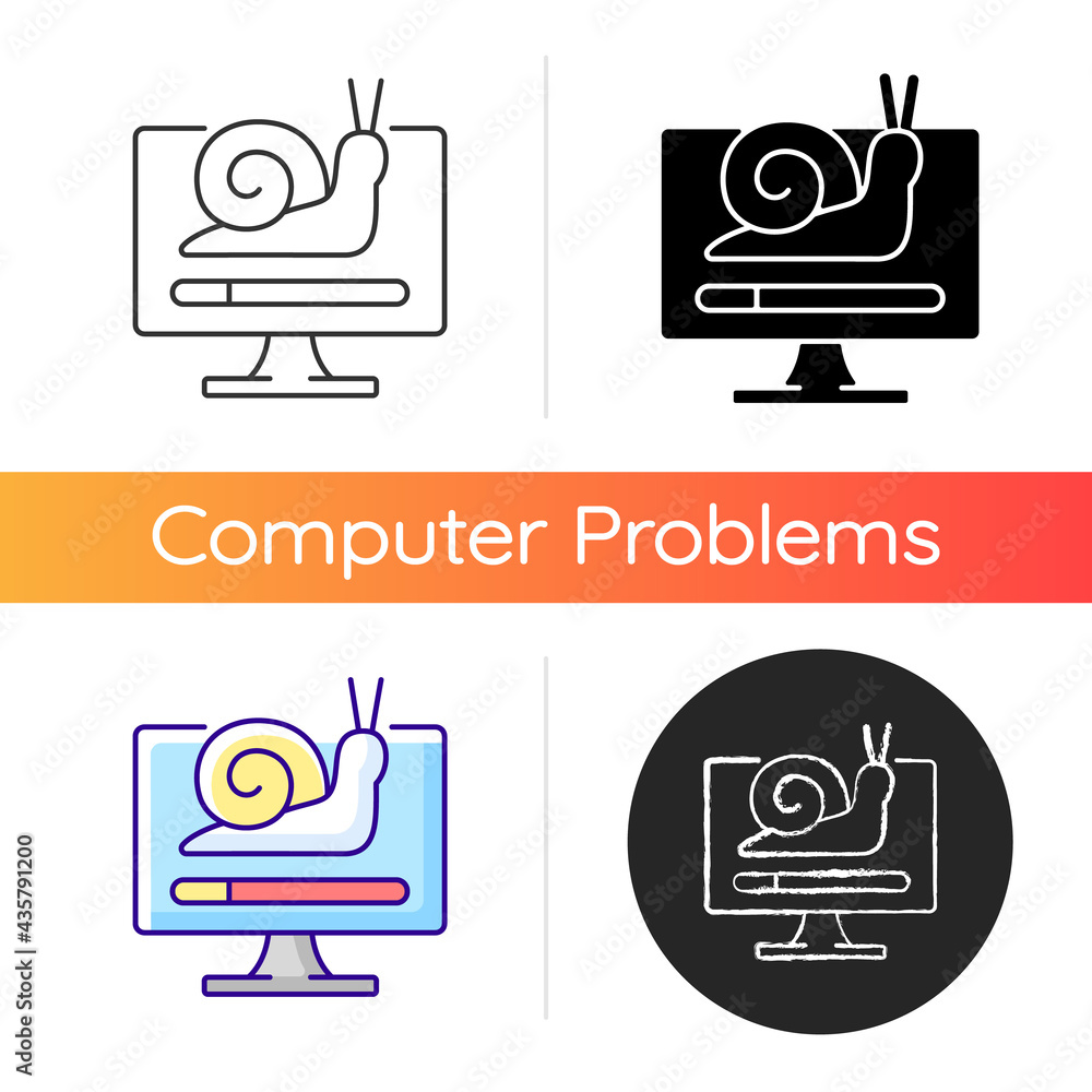 Poster slow computer icon. waiting for loading. connecting to network, issue with internet traffic. slow do