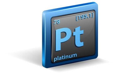 Platinum chemical element. Chemical symbol with atomic number and atomic mass.