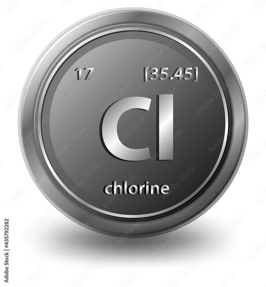 Sticker Chlorine chemical element. Chemical symbol with atomic number and atomic mass.