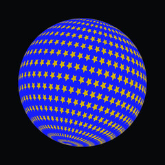 blue 3d world with black background and yellow stars