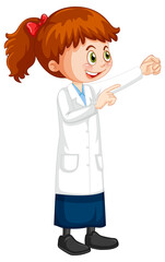 Cute girl cartoon character wearing science lab coat