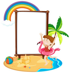 Empty banner template in beach scene isolated