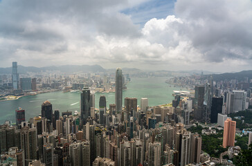 Fototapeta na wymiar Hong Kong financial district skyline in a beautiful day from Victoria peak