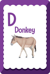Alphabet flashcard with letter D for Donkey