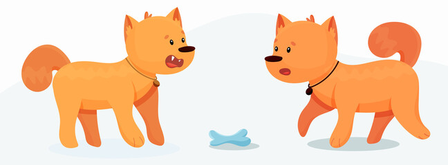 A cute dog is guarding the bone. Vector illustration	