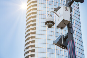 CCTV security camera in public space in urban area