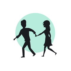 Fototapeta na wymiar silhouette of a couple walking holding hands, man ask woman to follow him