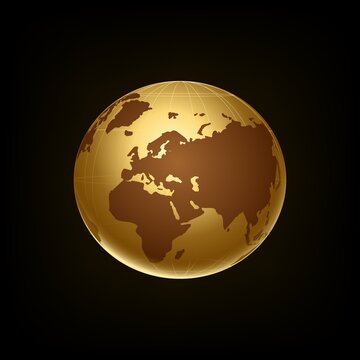 Golden transparent globe isolated on black background. Vector