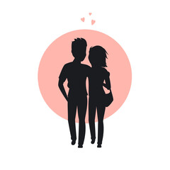 silhouette of a couple walking together front view