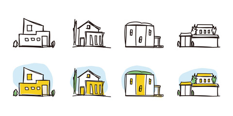 家ホームアイコンセット手書きスケッチデザイン