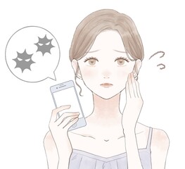 ウイルスに感染したスマホを持つ女性