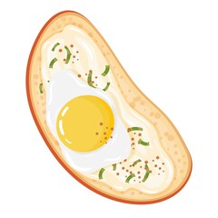 Bruschetta with Scrambled Eggs. Summer white bread sandwich. Healthy breakfast with butter and egg. Vector illustration isolated on white background.