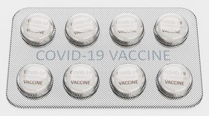 Realistic 3D Render of Blister with Covid Vaccine Pills