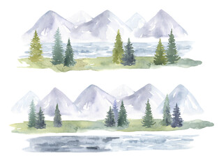 Watercolor Mountain Landscape Set