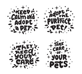 The set of saying for pets. The collection of dogs and cats with quotes