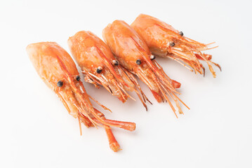 4 Grilled Shrimp Head isolated on a white background.