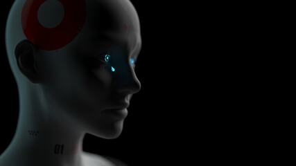 portrait of a robot woman close up concept of emotions and feelings of machine intelligence