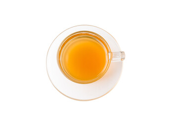 Top view of hot drinks isolated on a white background.