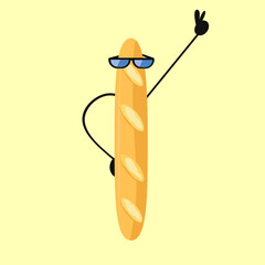 Baguette bread product cartoon character wearing glasses 
